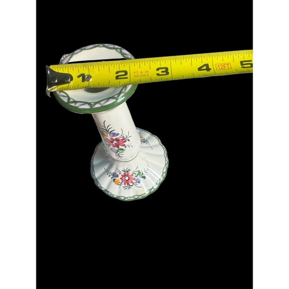 Vintage Portugal Candlestick Taper Holder Hand Painted Floral 7” Signed - Picture 4 of 7